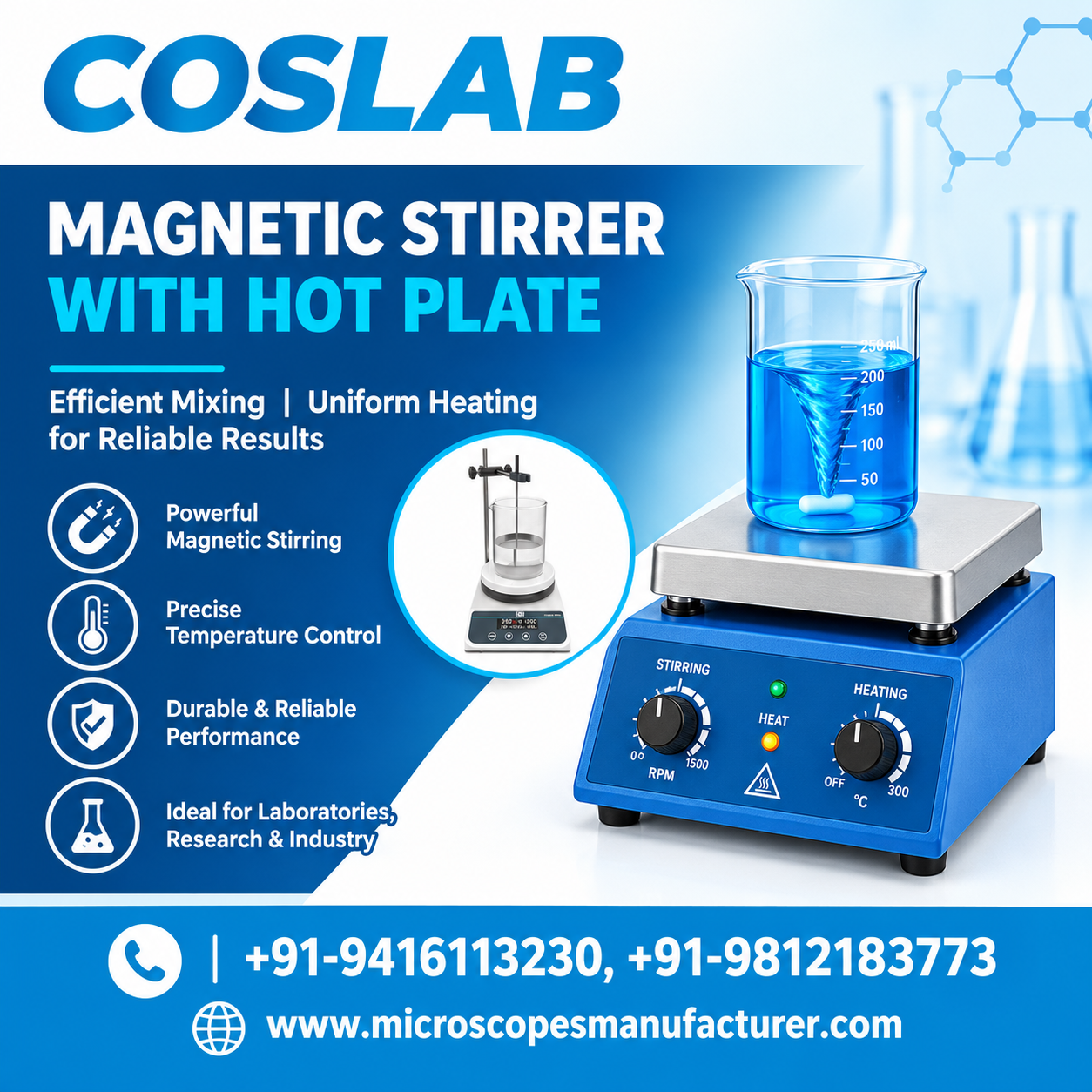 Reliable Magnetic Stirrer with Hot Plate Manufacturer in Tamil Nadu: ISO-Certified Laboratory Heating & Mixing Solutions | Microscopes Manufacturer